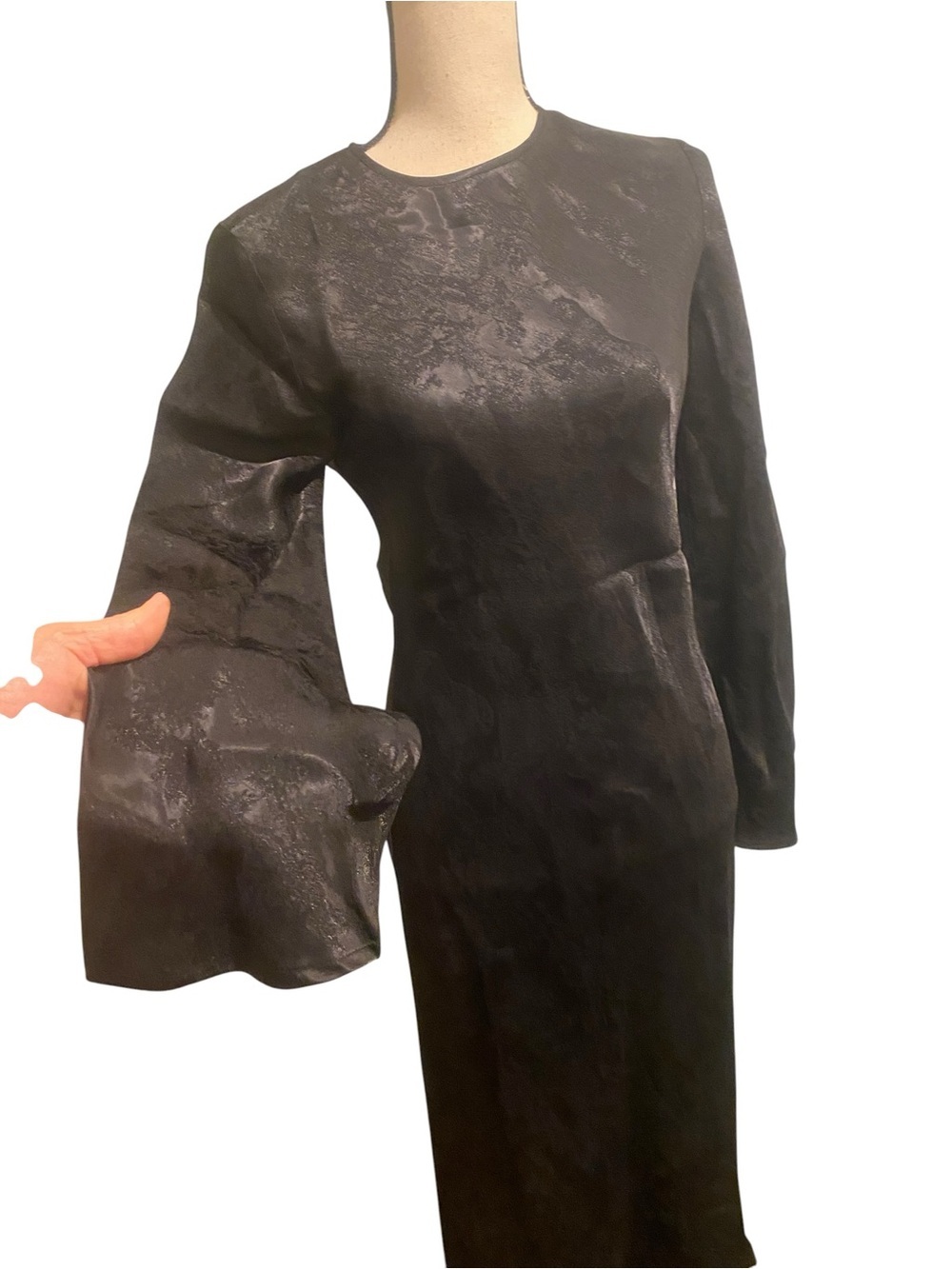 Anthropologie Self Contrast Women’s Black Jacquard Long Sleeve Maxi Dress S new